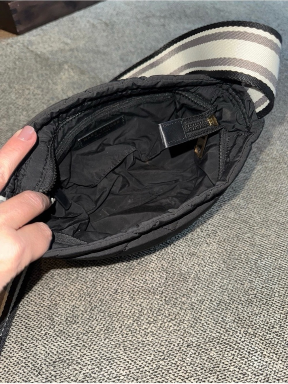 Marc Jacobs Black Quilted Nylon Crossbody with Striped Strap - Picture 3 of 4